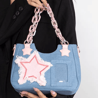 Thumbnail for Chic Pink Star Acrylic Chain Denim Shoulder Crossbody Bag - ArtGalleryZen