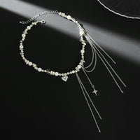 Thumbnail for Chic Rhinestone Heart Pendant Pearl Irregular Beaded Chain Tassel Choker Necklace - ArtGalleryZen