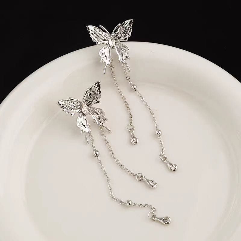 Chic Rhinestone Inlaid Butterfly Tassel Chain Earrings - ArtGalleryZen