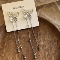 Thumbnail for Chic Rhinestone Inlaid Butterfly Tassel Chain Earrings - ArtGalleryZen