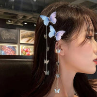 Thumbnail for Chic Rhinestone Inlaid Gradient Butterfly Tassel Chain Hair Clip - ArtGalleryZen