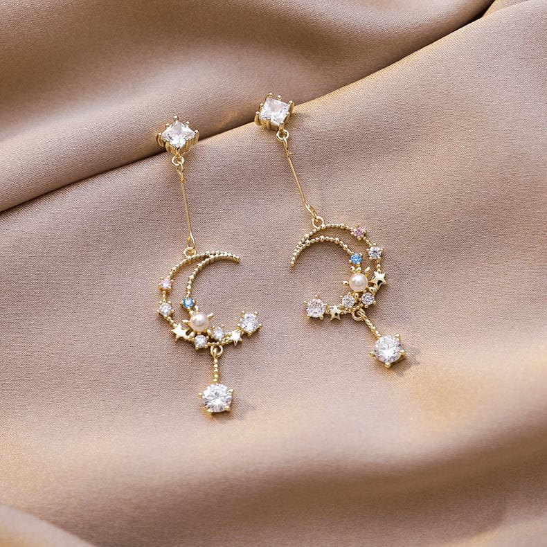 Chic Rhinestone Inlaid Moon Phase Dangle Earrings - ArtGalleryZen
