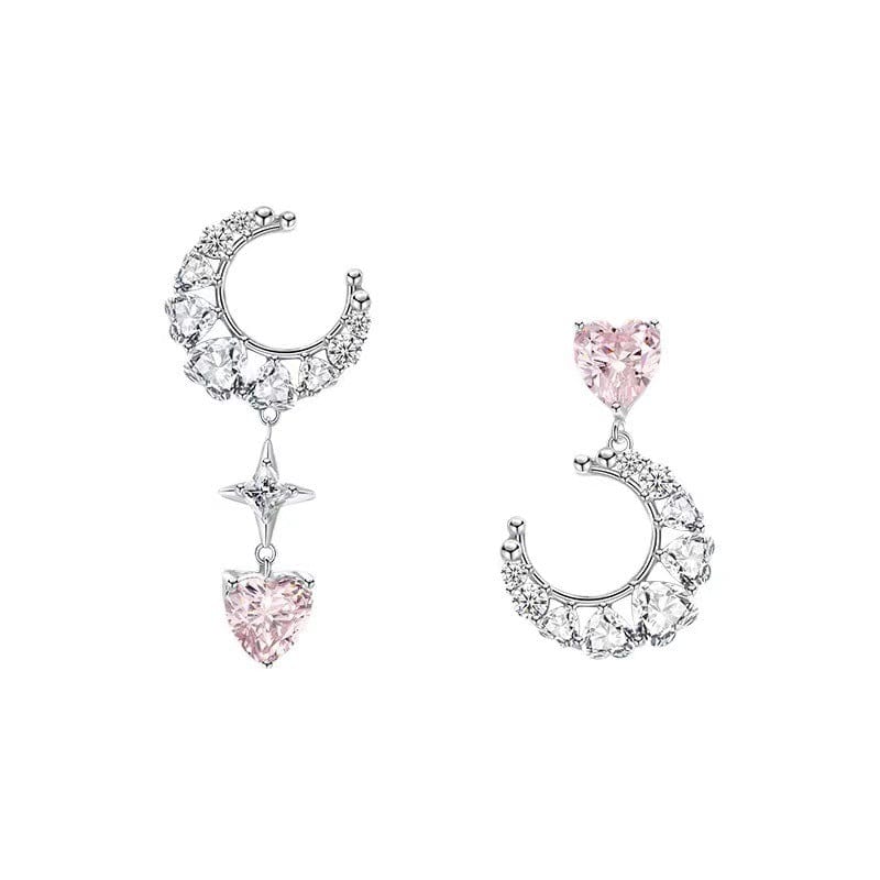 Chic Rhinestone Inlaid Moon Phase Star Heart Dangle Earrings - ArtGalleryZen