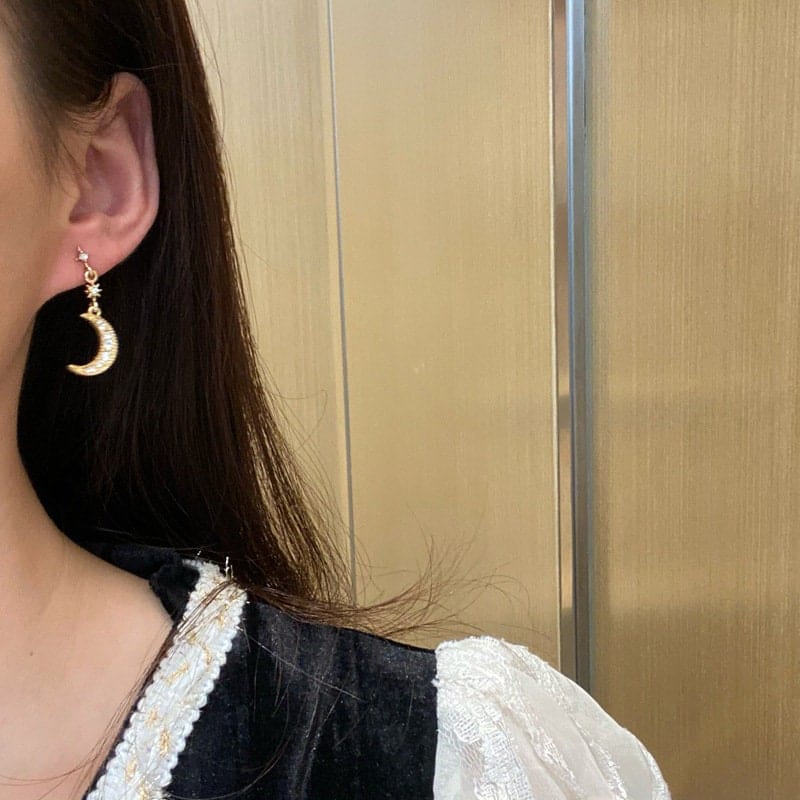 Chic Rhinestone Inlaid Moon Star Dangle Earrings - ArtGalleryZen