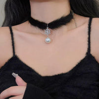 Thumbnail for Chic Rhinestone Inlaid Snowflake Pearl Pendant Plush Chain Choker Necklace - ArtGalleryZen
