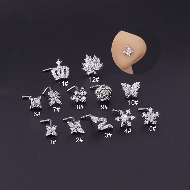 Chic Rhinestone Inlaid Surgical Steel Nose Piercing Nose Stud - ArtGalleryZen
