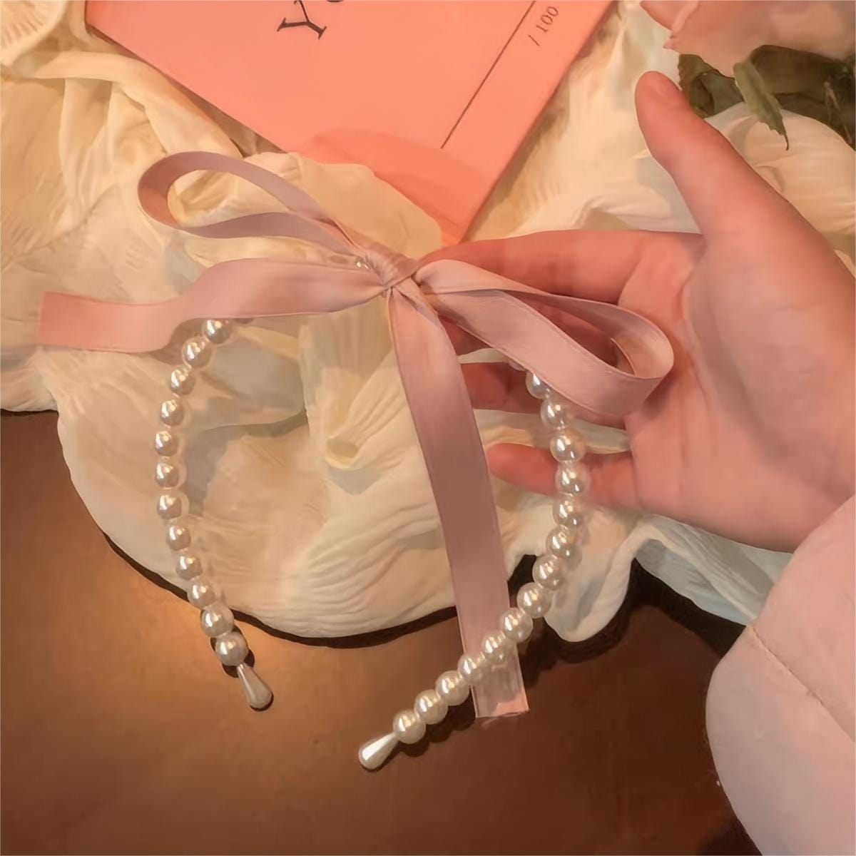 Chic Ribbon Pearl Hair Band - ArtGalleryZen