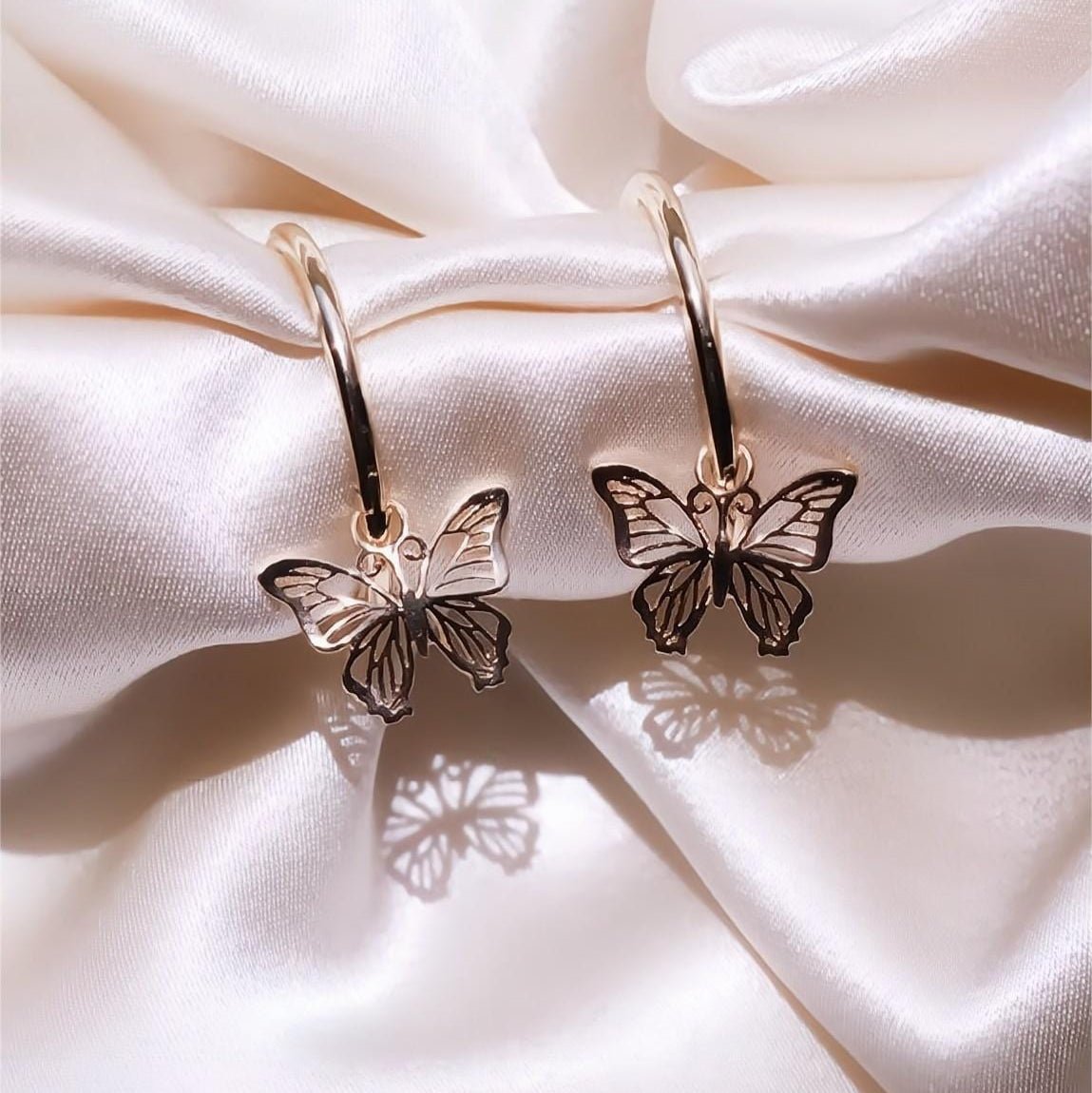 Chic Rose Gold Butterfly Hoop Earrings - ArtGalleryZen