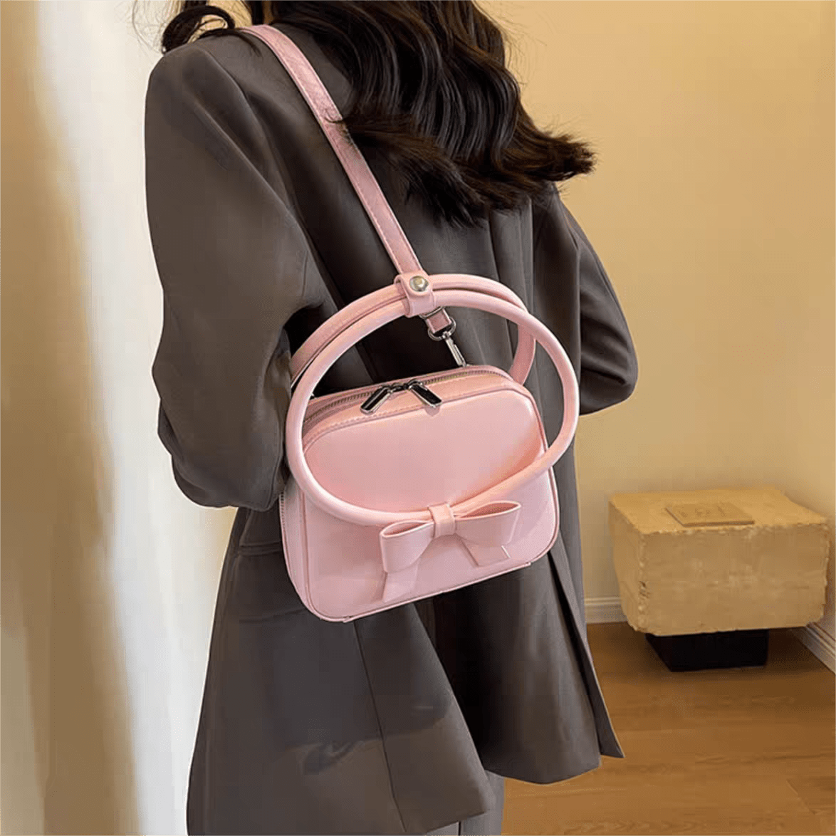 Chic Shoulder Crossbody Bowknot Leather Bag - ArtGalleryZen