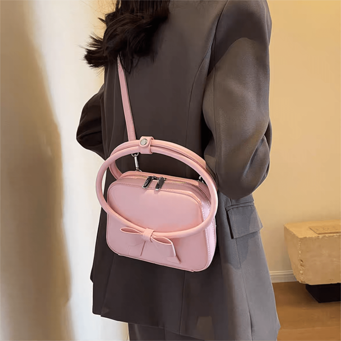 Chic Shoulder Crossbody Bowknot Leather Bag - ArtGalleryZen