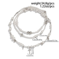 Thumbnail for Chic Silver Plated Cross Pendant Pearl Long Chain Necklace - ArtGalleryZen