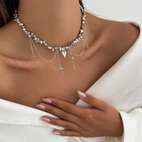 Thumbnail for Chic Silver Tone Heart Chain Tassel Irregular Beaded Choker Necklace - ArtGalleryZen