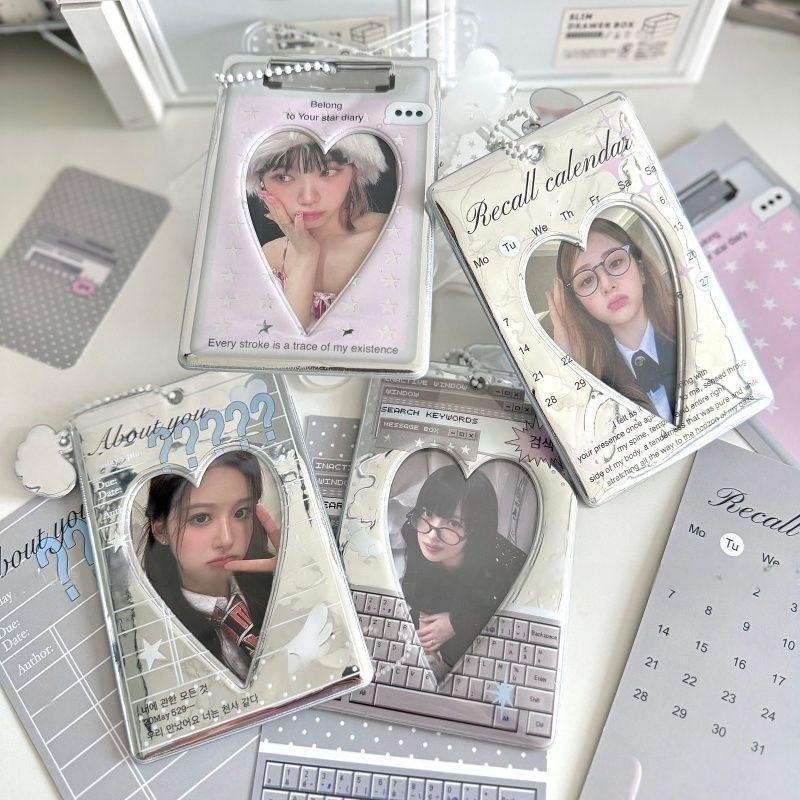 Chic Silver Tone Heart Star Mirror Kpop Keychain Photocard Holder - ArtGalleryZen