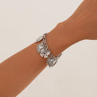 Thumbnail for Chic Silver Tone Pattern Heart Bowknot Pendant Bracelet - ArtGalleryZen