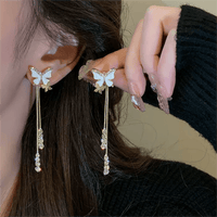 Thumbnail for Chic Sparkling CZ Inlaid Enamel Butterfly Rhinestone Tassel Earrings - ArtGalleryZen