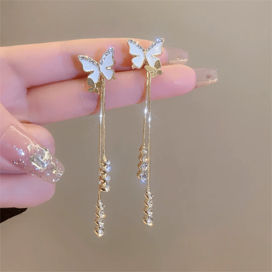 Chic Sparkling CZ Inlaid Enamel Butterfly Rhinestone Tassel Earrings - ArtGalleryZen