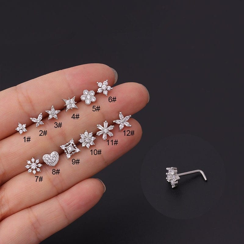 Chic Stainless Steel CZ Inlaid Floral Butterfly Heart Star Nose Piercing Nose Stud - ArtGalleryZen