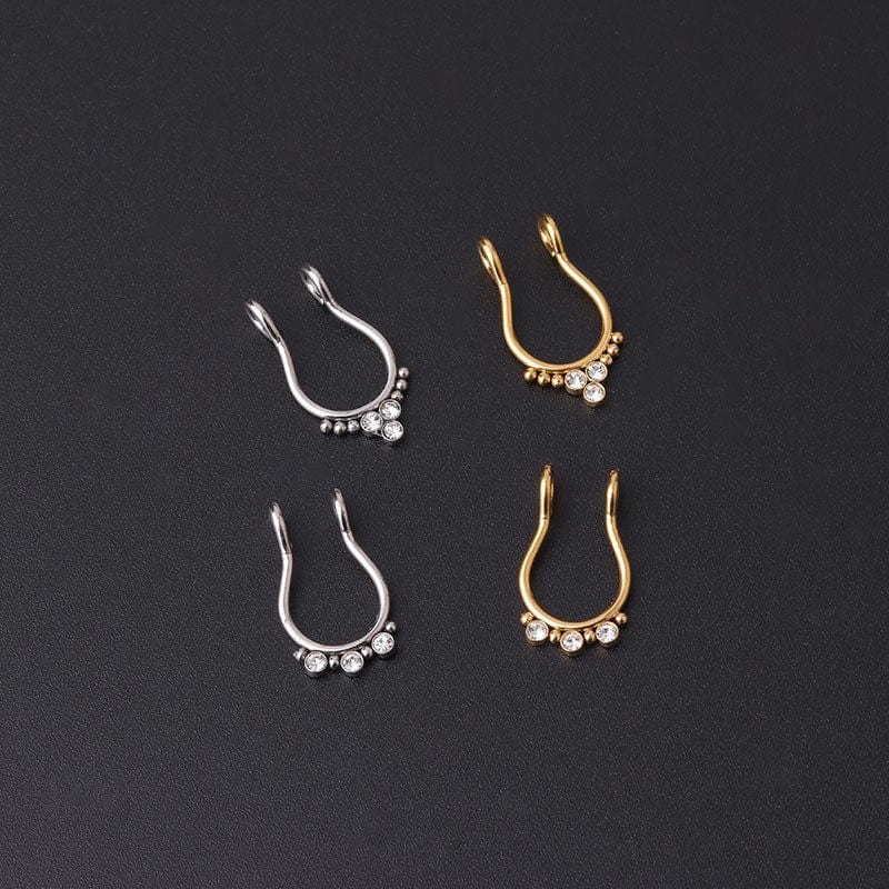 Chic Stainless Steel CZ Inlaid Non Piercing Nose Septum Cuff - ArtGalleryZen