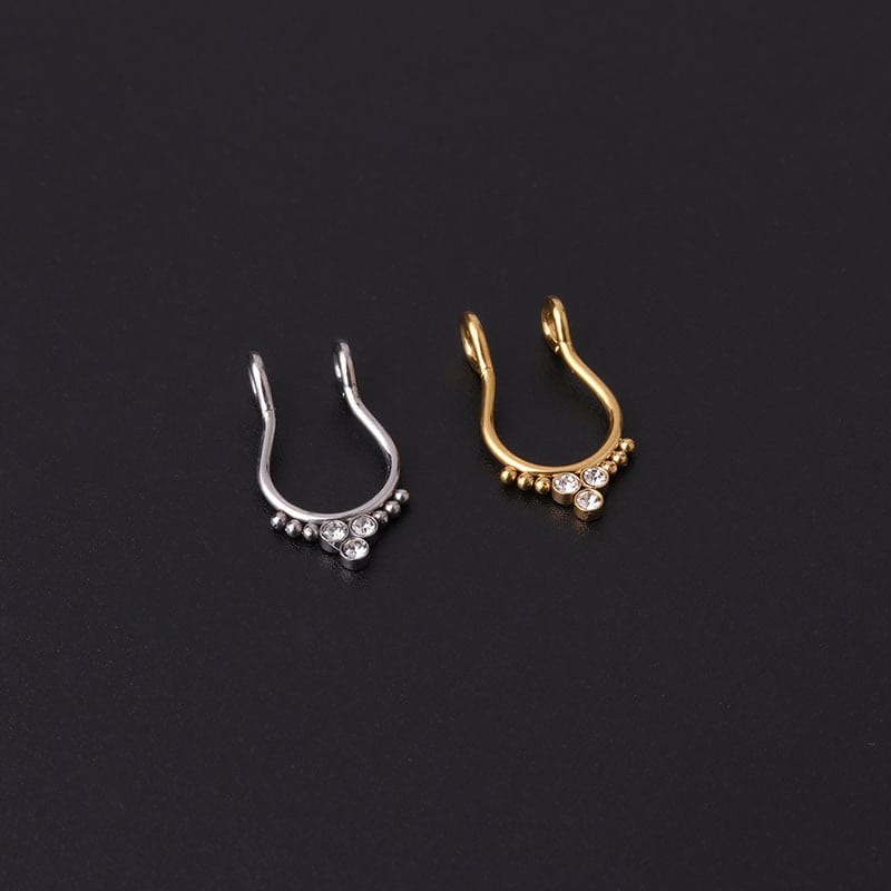 Chic Stainless Steel CZ Inlaid Non Piercing Nose Septum Cuff - ArtGalleryZen