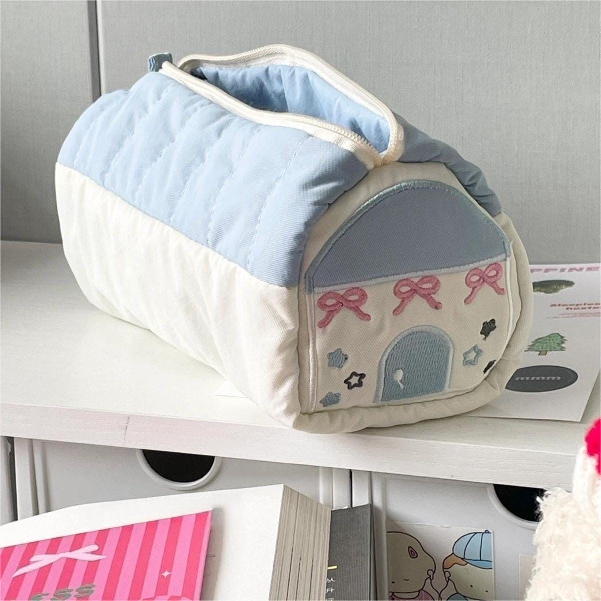 Chic Star Bowknot House Embroidered Pencil Case Storage Bag - ArtGalleryZen