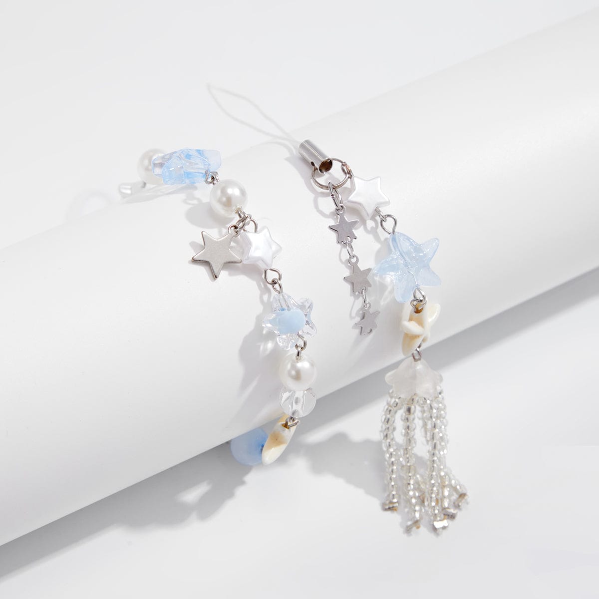 Chic Star Charm Pearl Crystal Beaded Bracelet Keychain Phone Strap Set - ArtGalleryZen