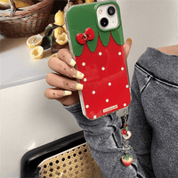 Thumbnail for Chic Strawberry Crystal Inlaid Bowknot iPhone Case With Accessories - ArtGalleryZen