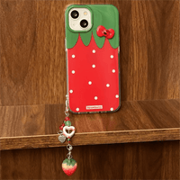 Thumbnail for Chic Strawberry Crystal Inlaid Bowknot iPhone Case With Accessories - ArtGalleryZen