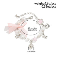 Thumbnail for Chic Strawberry Heart Charm Bowknot Pearl Chain Bracelet - ArtGalleryZen