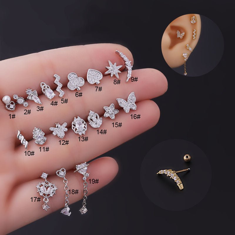 Chic Surgical Steel Rhinestone Inlaid Daith Piercing Helix Stud - ArtGalleryZen