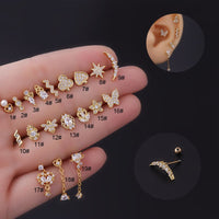 Thumbnail for Chic Surgical Steel Rhinestone Inlaid Daith Piercing Helix Stud - ArtGalleryZen