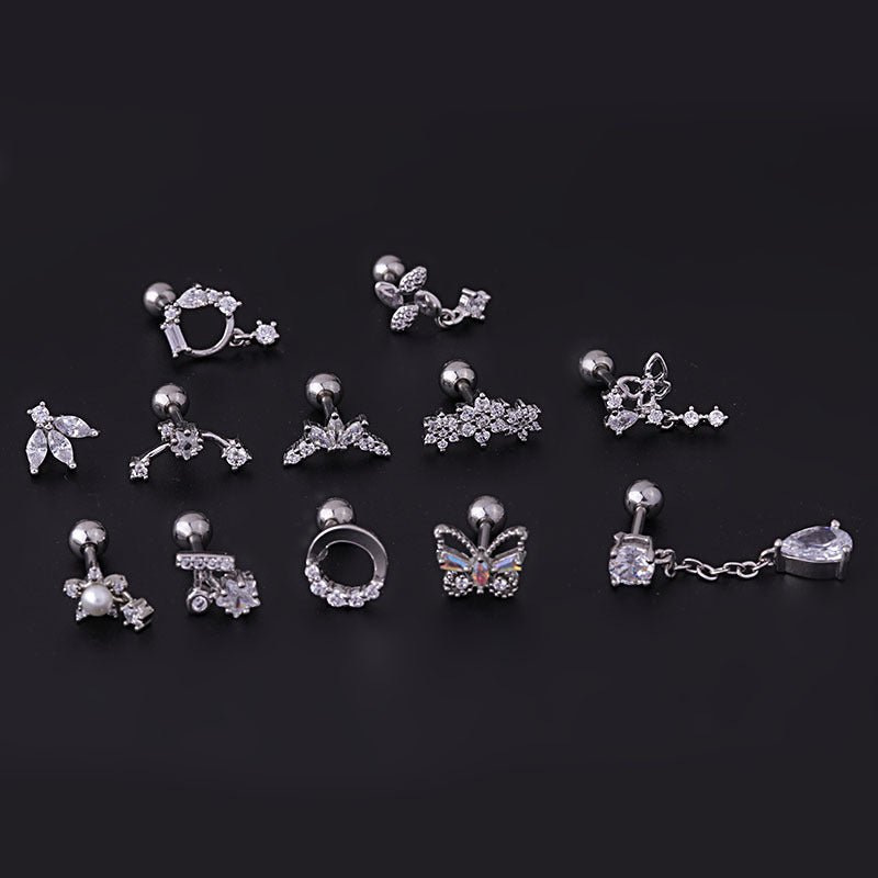 Chic Surgical Steel Rhinestone Inlaid Helix Piercing Stud - ArtGalleryZen
