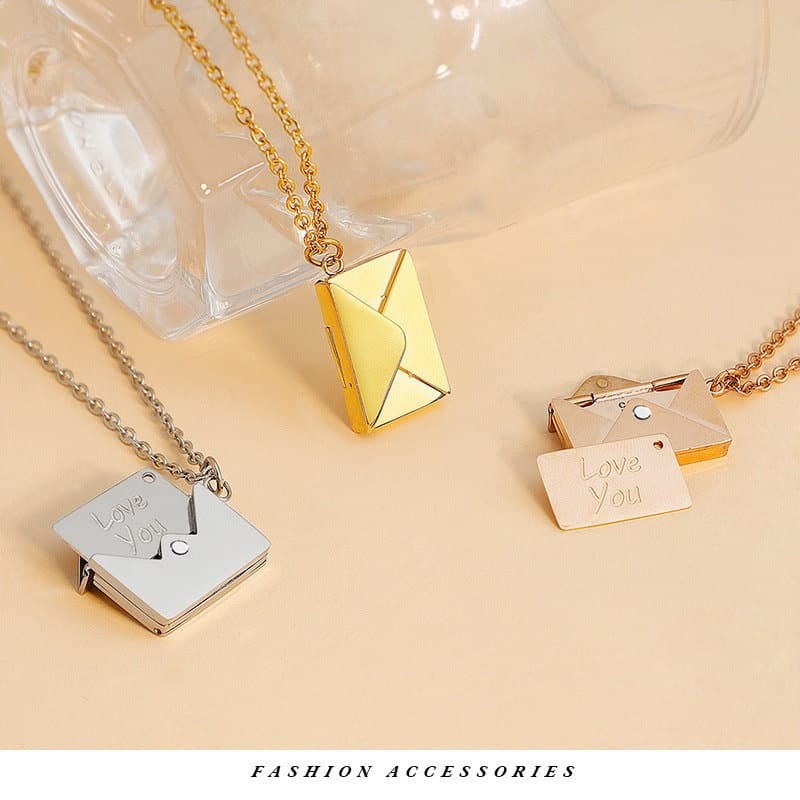 Chic Titanium Steel Envelope Locket Pendant With LOVE YOU Letter Chain Necklace - ArtGalleryZen