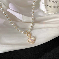 Thumbnail for Chic Toggle Clasp Heart Pendant Pearl Chain Choker Necklace - ArtGalleryZen