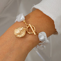 Thumbnail for Chic Toggle Clasp Textured Round Disk Pendant Irregular Pearl Chain Necklace Bracelet - ArtGalleryZen