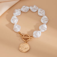 Thumbnail for Chic Toggle Clasp Textured Round Disk Pendant Irregular Pearl Chain Necklace Bracelet - ArtGalleryZen