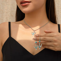 Thumbnail for Chic Turquoise Inlaid Cactus Pendant Necklace Earrings Set - ArtGalleryZen