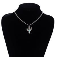 Thumbnail for Chic Turquoise Inlaid Cactus Pendant Necklace Earrings Set - ArtGalleryZen