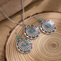 Thumbnail for Chic Turquoise Inlaid Carved Sunflower Pendant Necklace Earrings Set - ArtGalleryZen