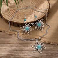 Thumbnail for Chic Turquoise Inlaid Hollow Cherry Blossom Necklace Earrings Set - ArtGalleryZen