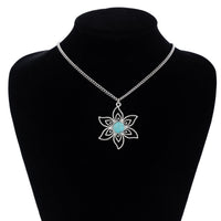 Thumbnail for Chic Turquoise Inlaid Hollow Cherry Blossom Necklace Earrings Set - ArtGalleryZen