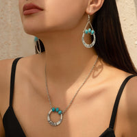 Thumbnail for Chic Turquoise Inlaid Hoop Charm Necklace Earrings Set - ArtGalleryZen