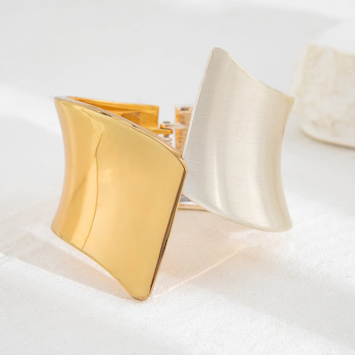 Chic Two Tone Frosted Wide Cuff Bangle Bracelet - ArtGalleryZen