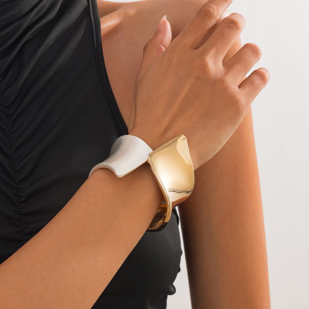 Chic Two Tone Frosted Wide Cuff Bangle Bracelet - ArtGalleryZen