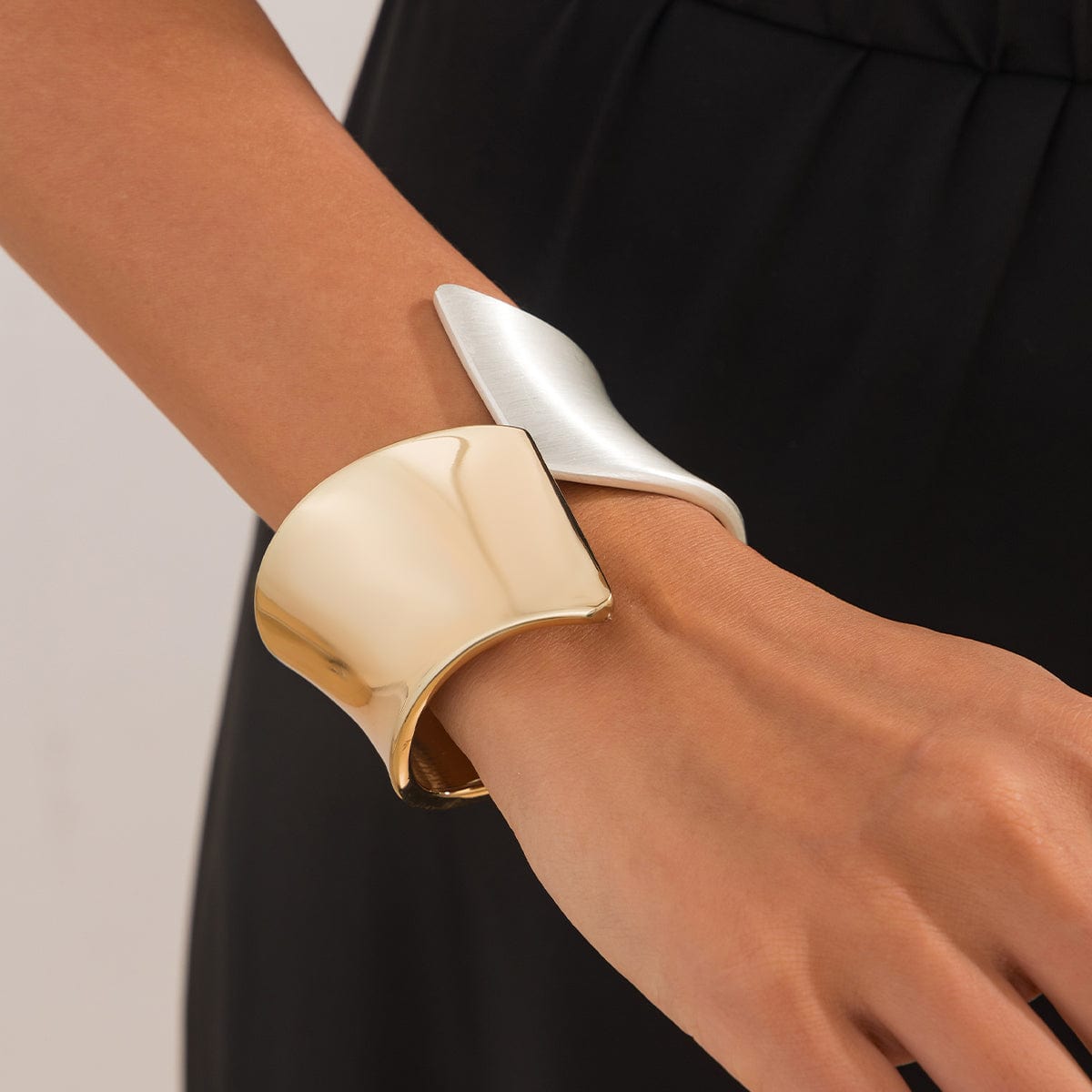 Chic Two Tone Frosted Wide Cuff Bangle Bracelet - ArtGalleryZen