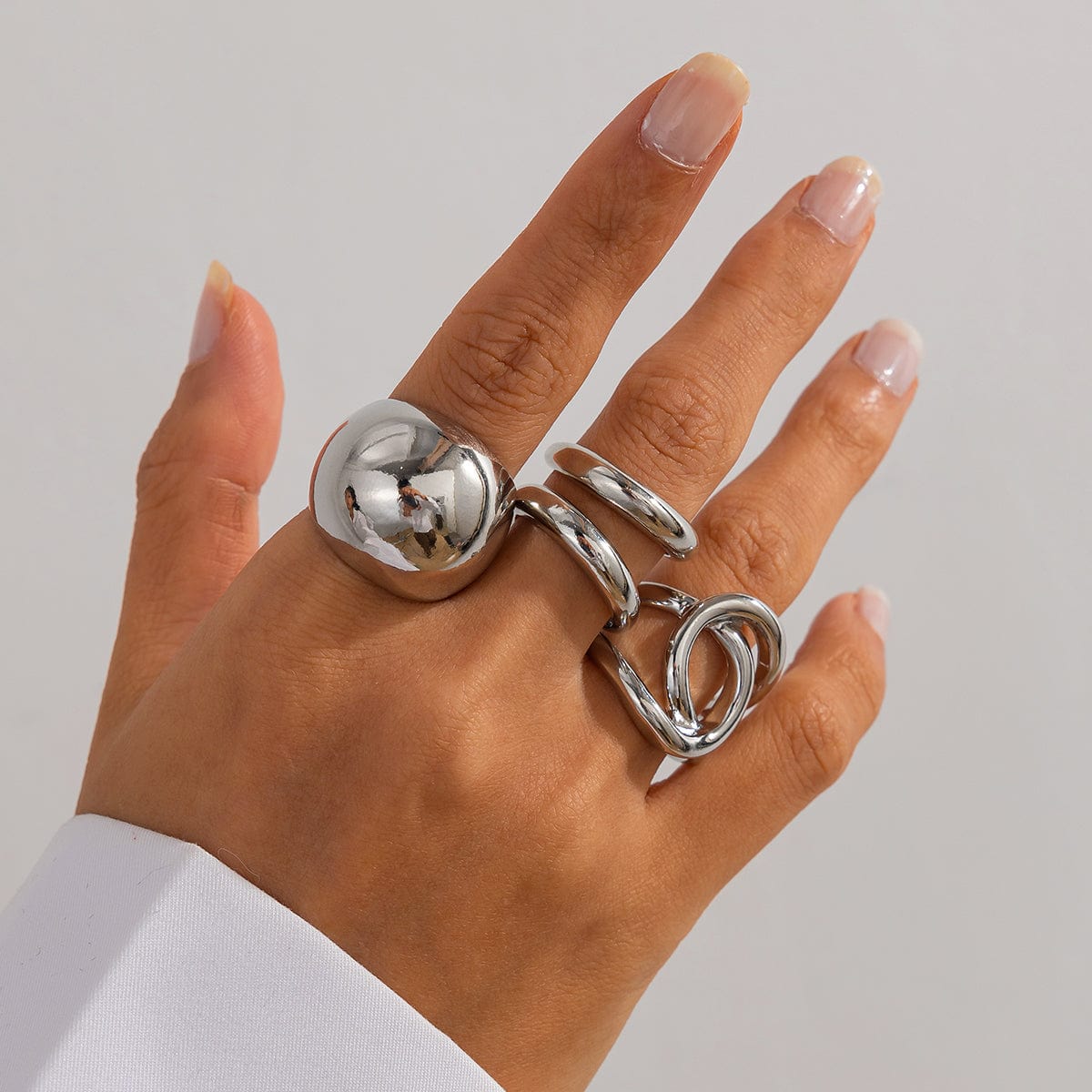 Chunky 4pcs Gold Silver Tone Irregular Curved Ring Set - ArtGalleryZen