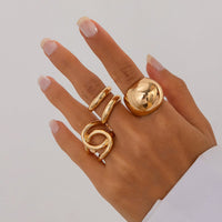Thumbnail for Chunky 4pcs Gold Silver Tone Irregular Curved Ring Set - ArtGalleryZen