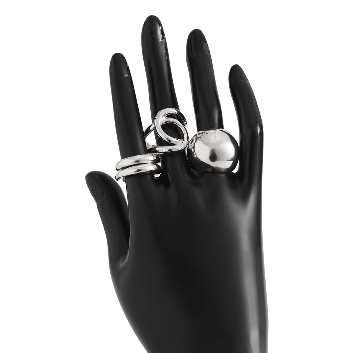 Chunky 4pcs Gold Silver Tone Irregular Curved Ring Set - ArtGalleryZen