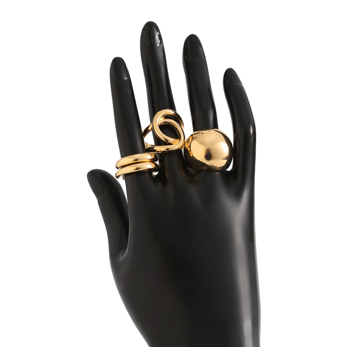 Chunky 4pcs Gold Silver Tone Irregular Curved Ring Set - ArtGalleryZen