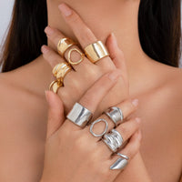 Thumbnail for Chunky 4Pcs Hollow Oval Glossy Stackable Ring Set - ArtGalleryZen