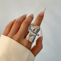 Thumbnail for Chunky Abstract Pattern Metallic Wide Ring - ArtGalleryZen